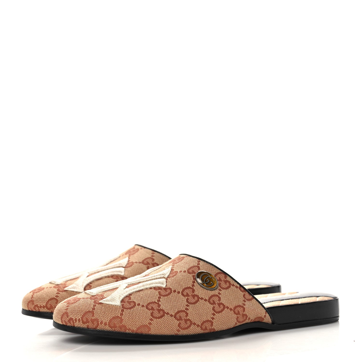 Gucci X MLB Monogram NY Yankees Embroidered Womens GG Slippers 37.5 Beige Ruggine 3 of 9