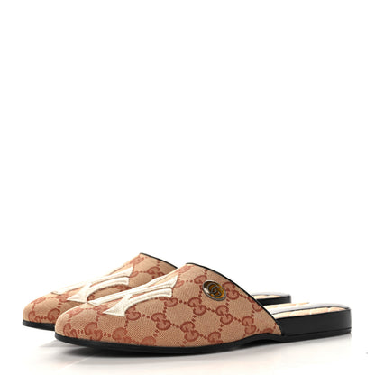 Gucci X MLB Monogram NY Yankees Embroidered Womens GG Slippers 37.5 Beige Ruggine 3 of 9