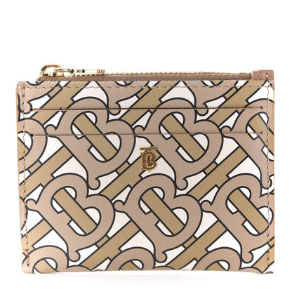 Burberry Calfskin Monogram Panola Zip Card Holder Beige 1 of 7