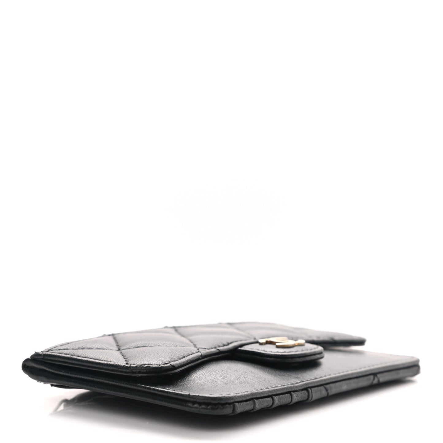 Lambskin Quilted Flap Zip Card Holder Black