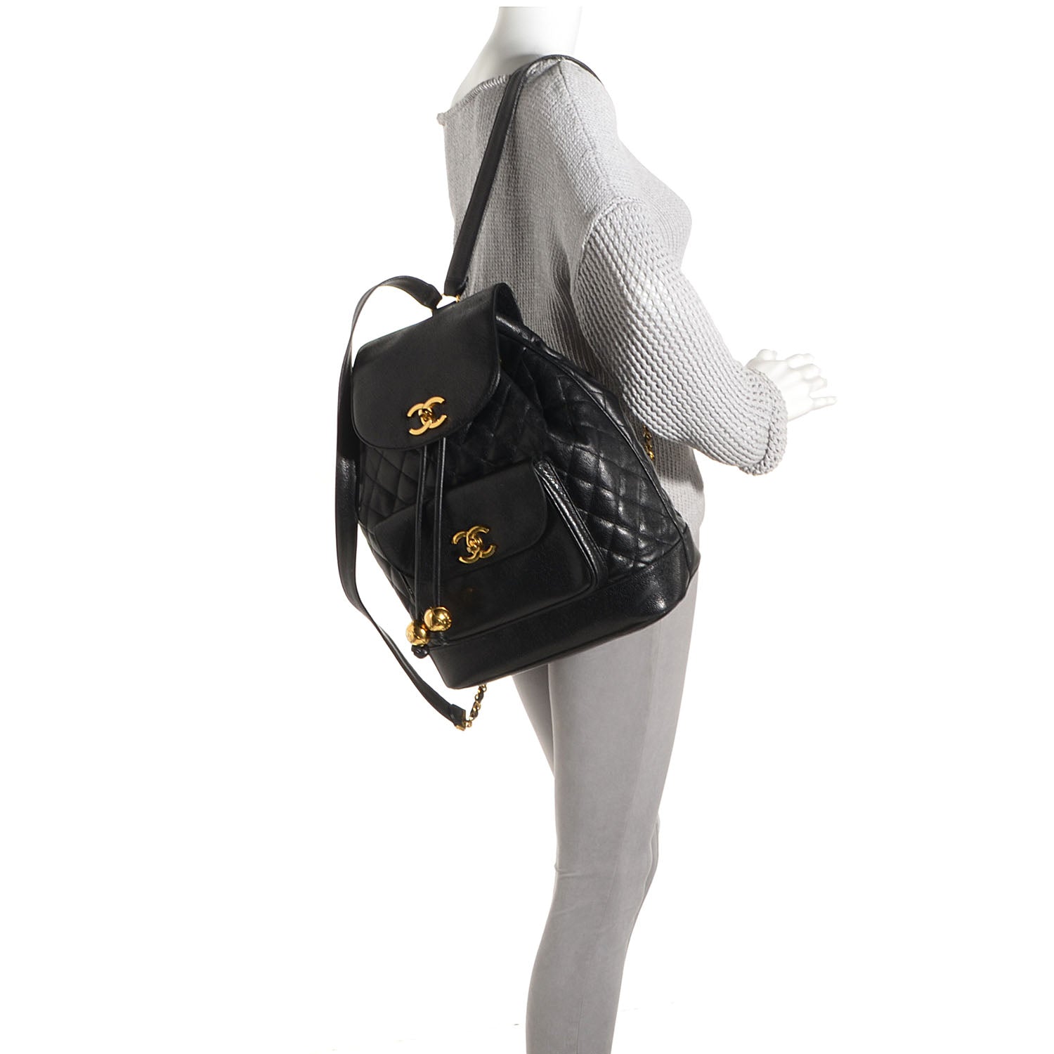 Chanel Quilted Caviar Drawstring Backpack Black 2 of 9