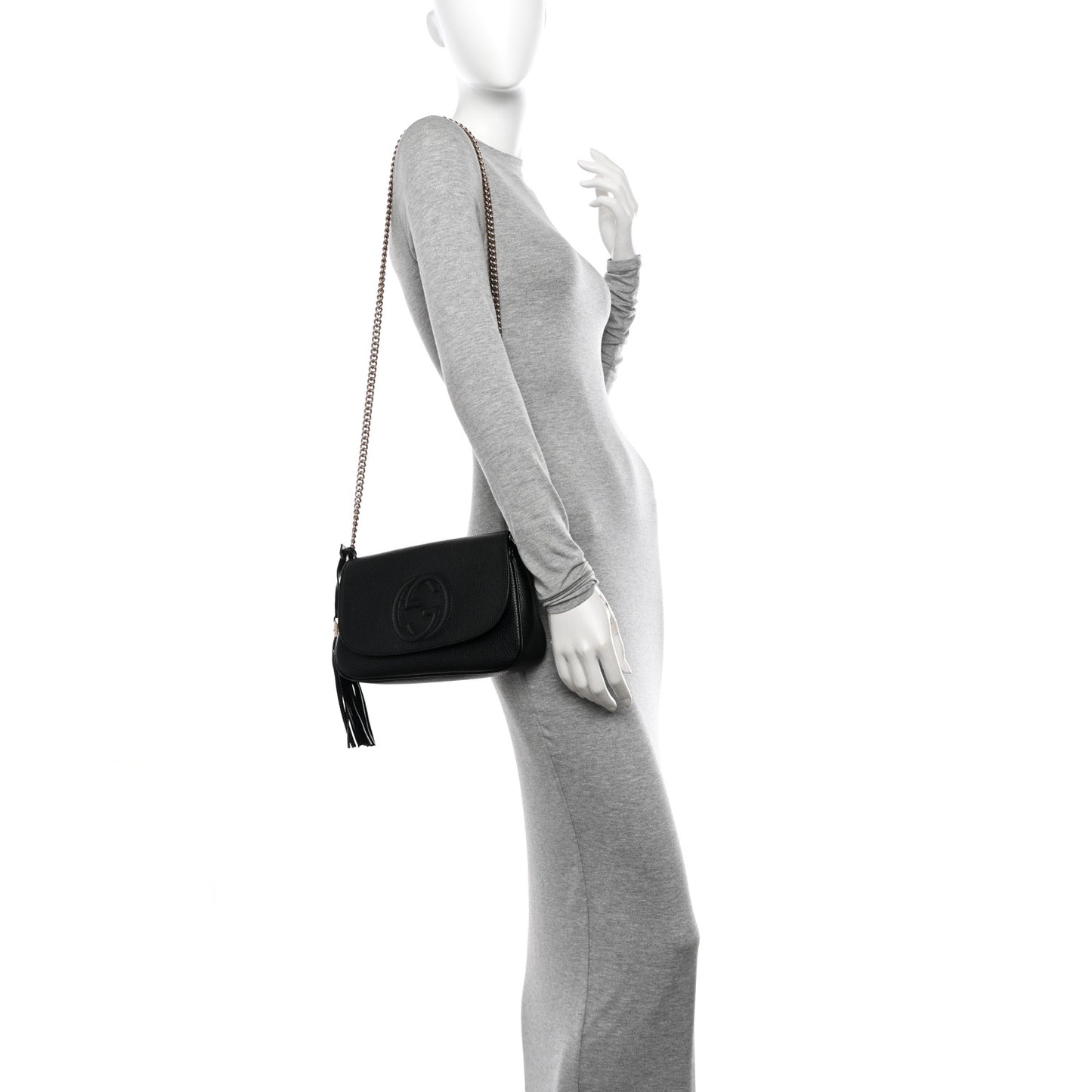 Pebbled Calfskin Medium Soho Flap Crossbody Black