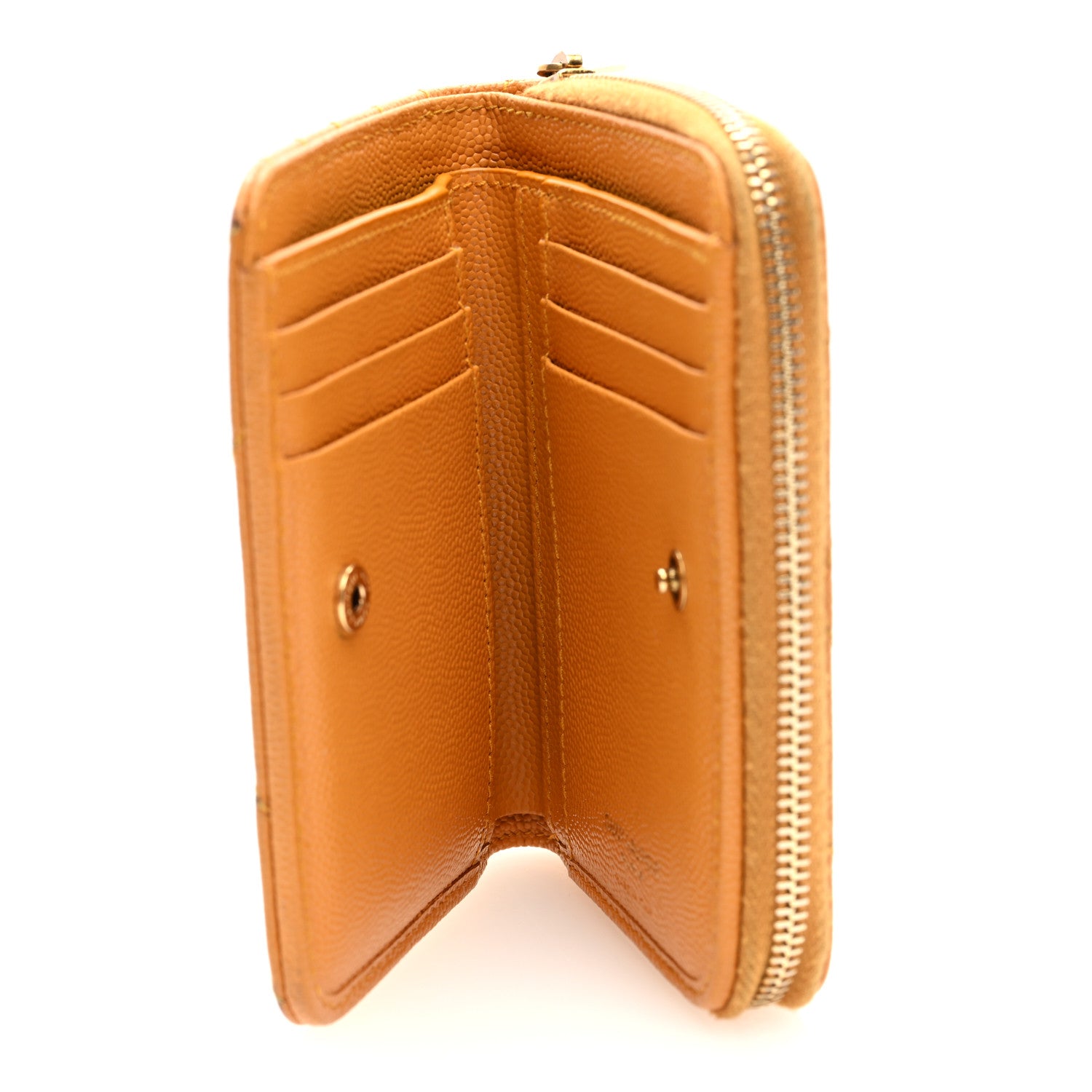 Saint Laurent Grain De Poudre Matelasse Chevron Monogram Compact Zip Around Wallet Senape Yellow 5 of 6