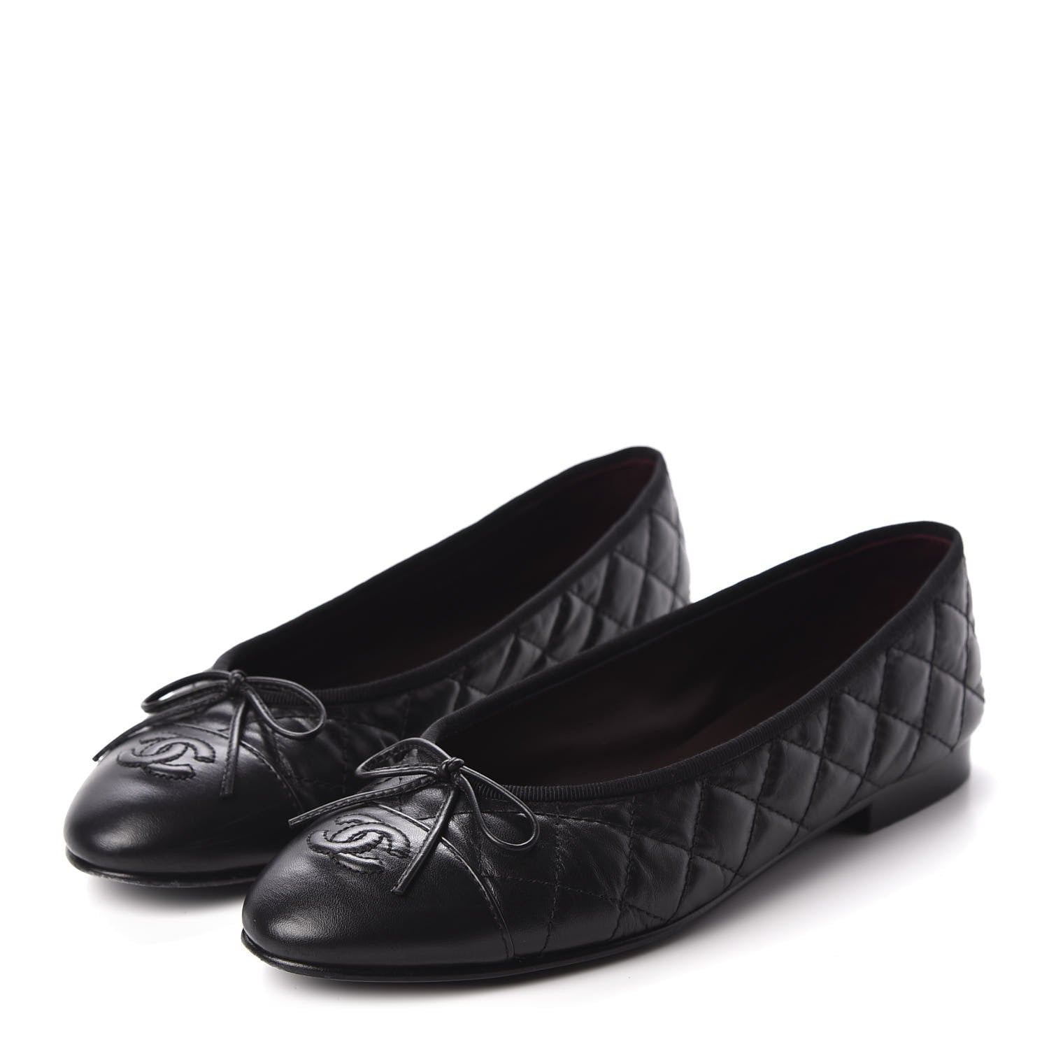 Chanel Aged Calfskin Quilted CC Cap Toe Ballerina Flats 39 Black 3 of 8