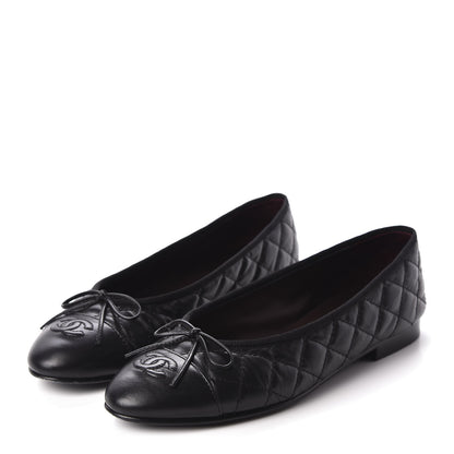 Chanel Aged Calfskin Quilted CC Cap Toe Ballerina Flats 39 Black 3 of 8