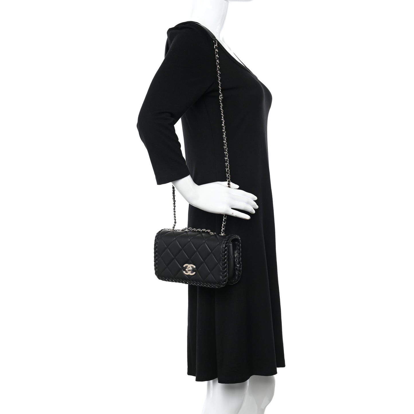 Lambskin Quilted Small Whipstitch Flap Bag Black