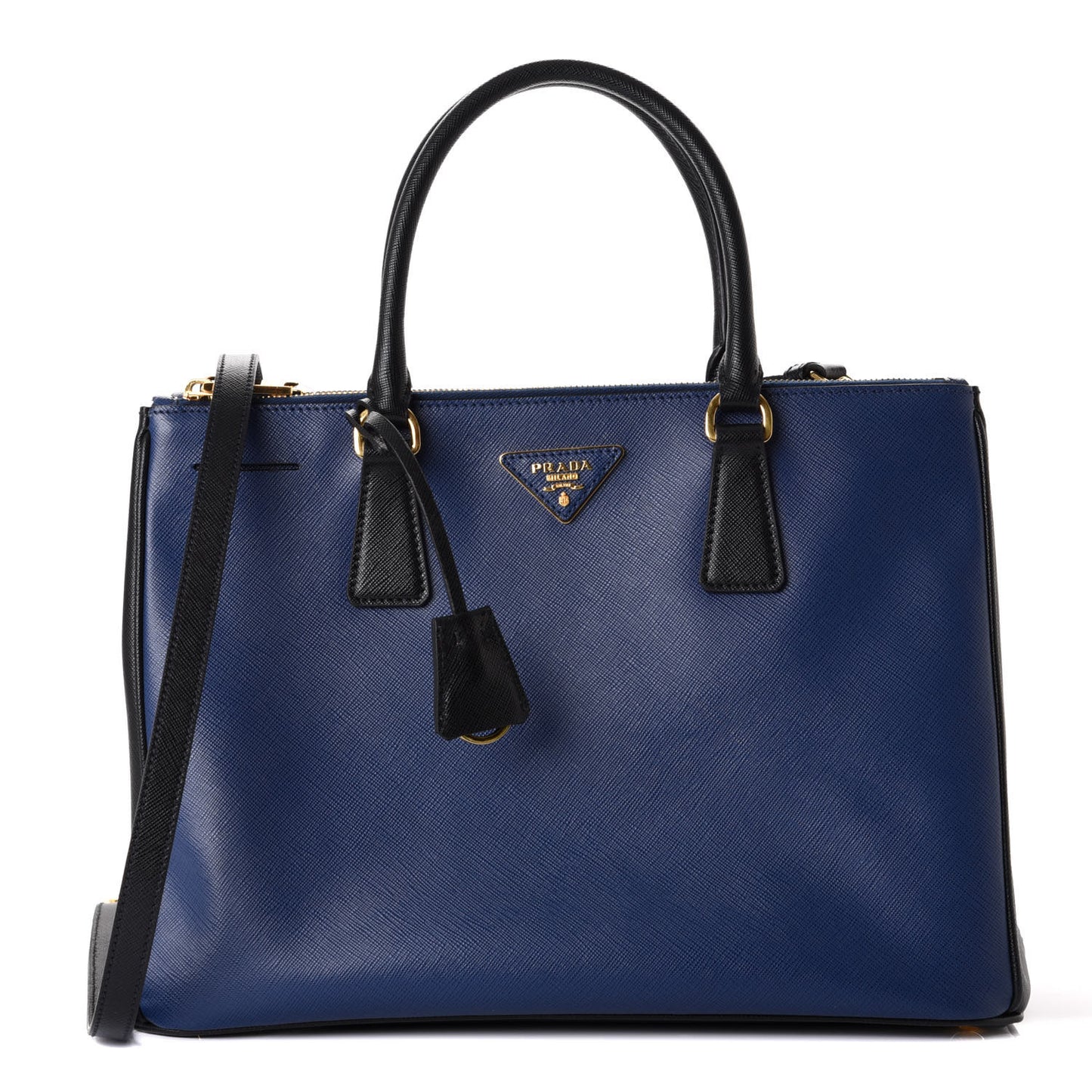 Saffiano Lux Bi-Color Medium Tote Bluette Black