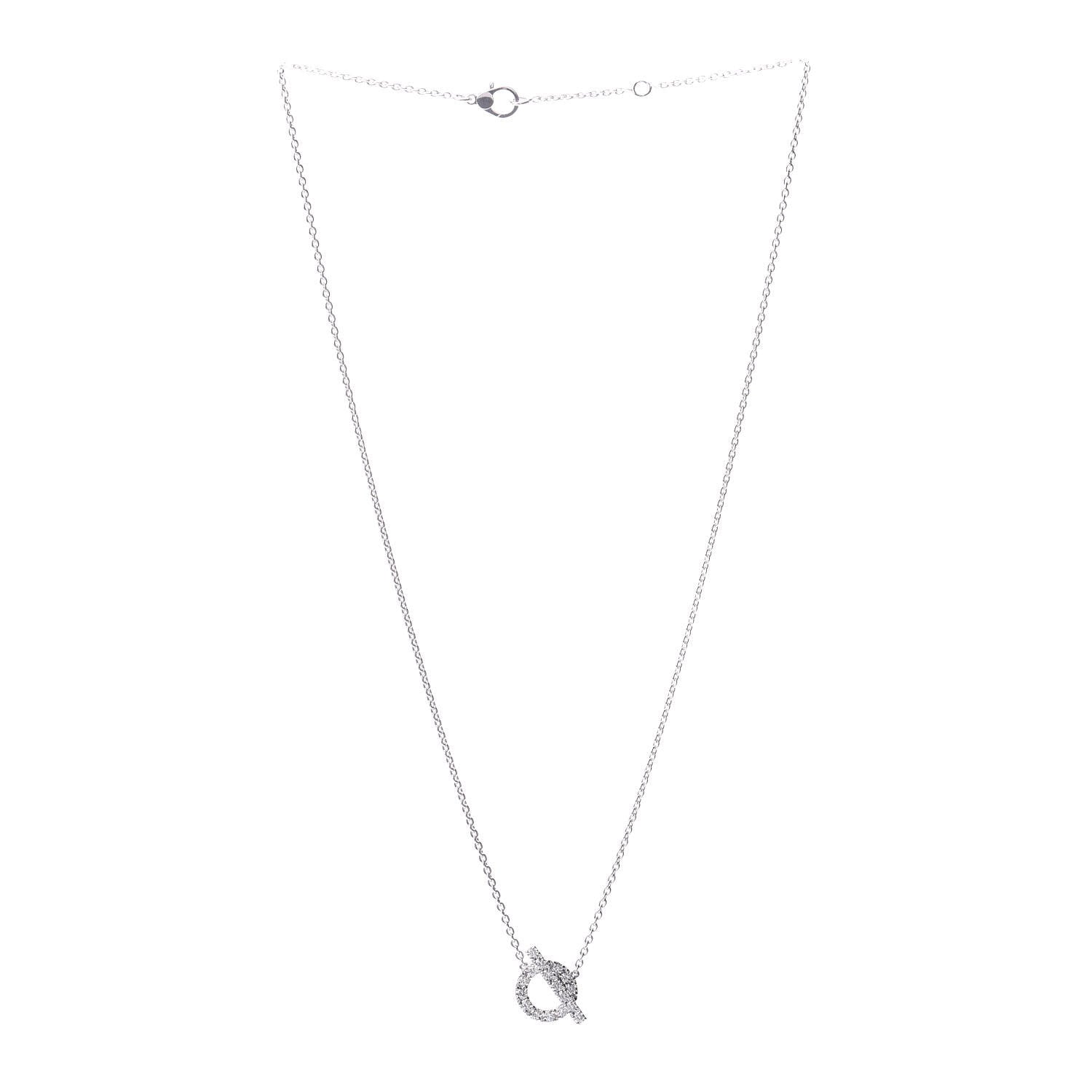 Hermes 18K White Gold Diamond Finesse Pendant Necklace 3 of 6