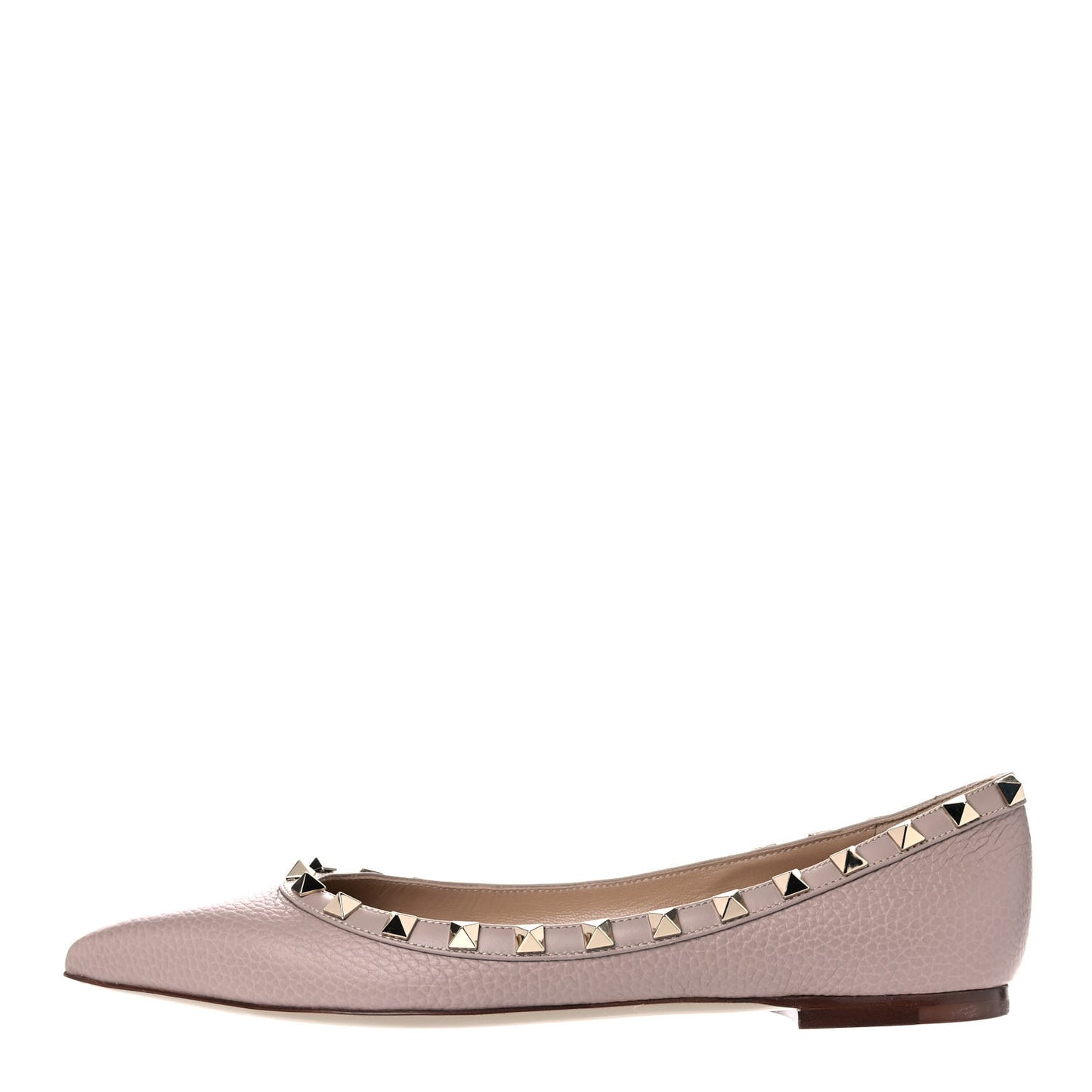 Pebbled Calfskin Rockstud Ballerina Flats 38 Poudre