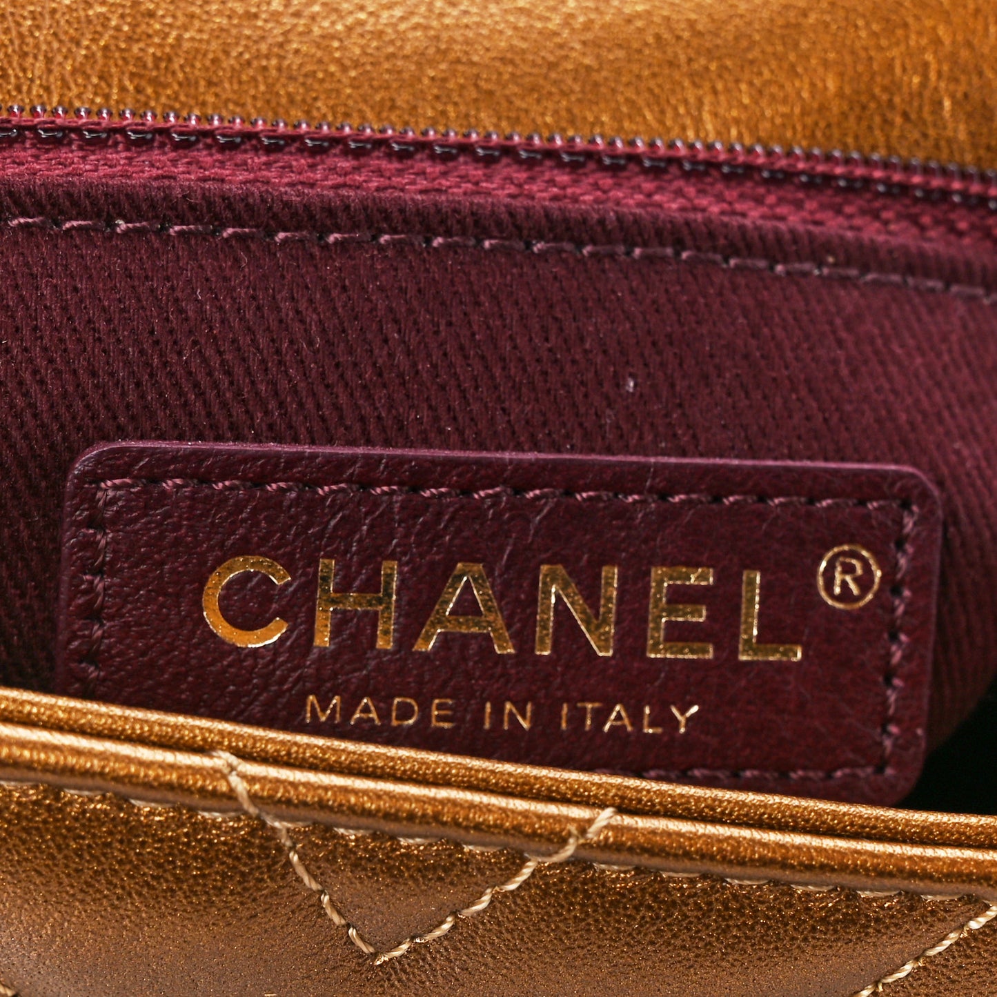Metallic Calfskin Chevron Quilted Mini Coco Handle Flap Gold