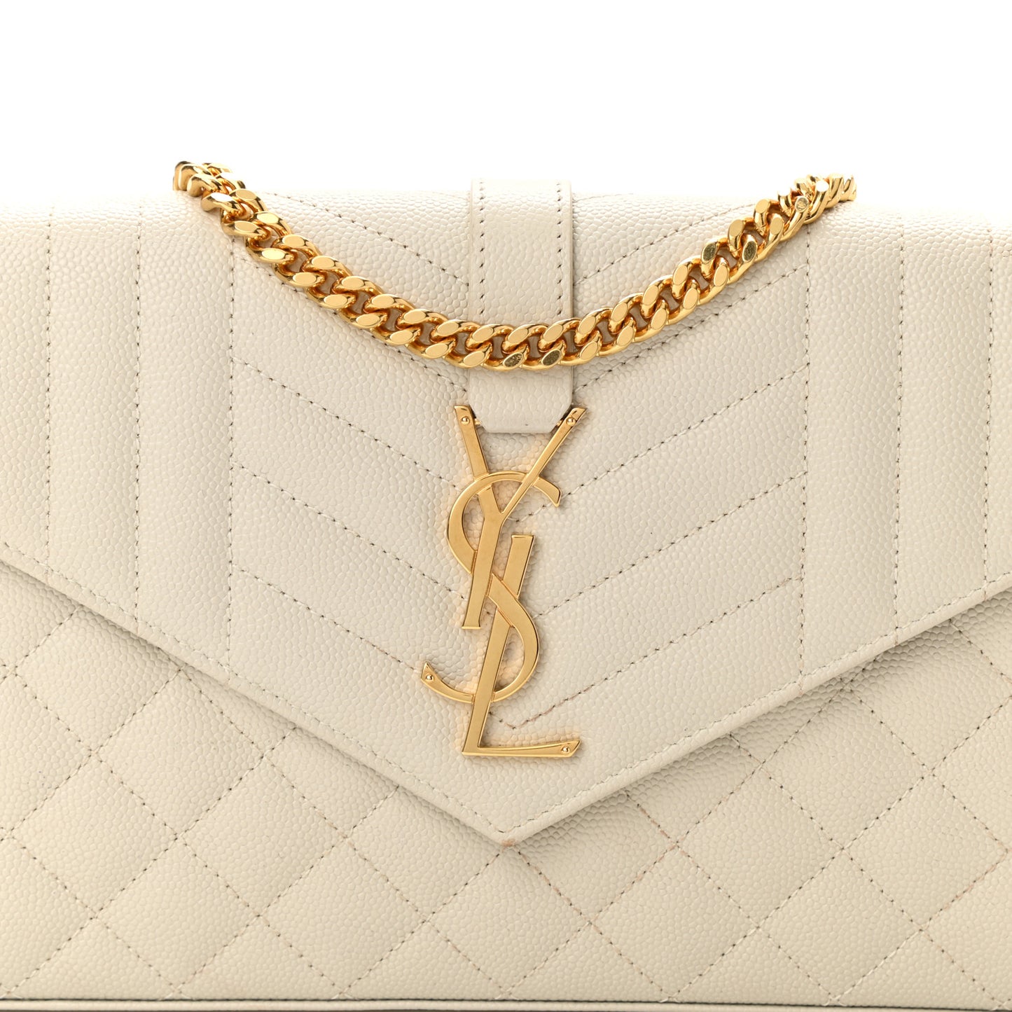 Grain De Poudre Mixed Matelasse Triquilt Monogram Chain Wallet Blanc Vintage