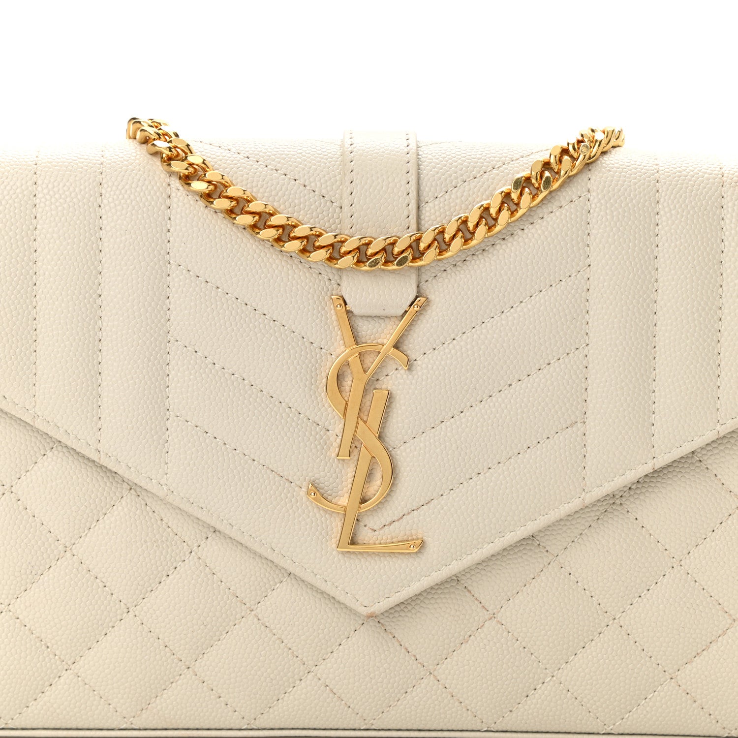 Saint Laurent Grain De Poudre Mixed Matelasse Triquilt Monogram Chain Wallet Blanc Vintage 6 of 9