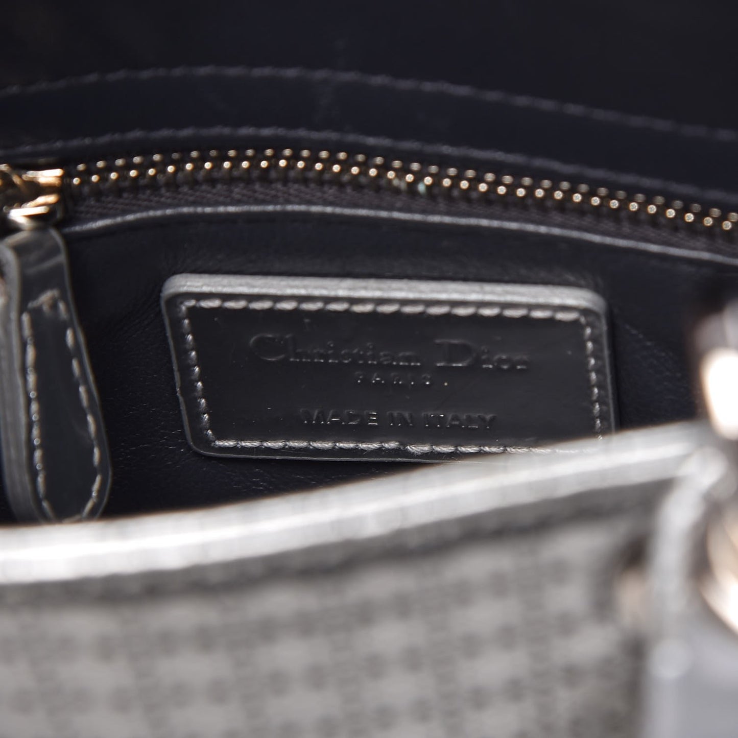 Metallic Patent Micro-Cannage Mini Lady Dior Silver