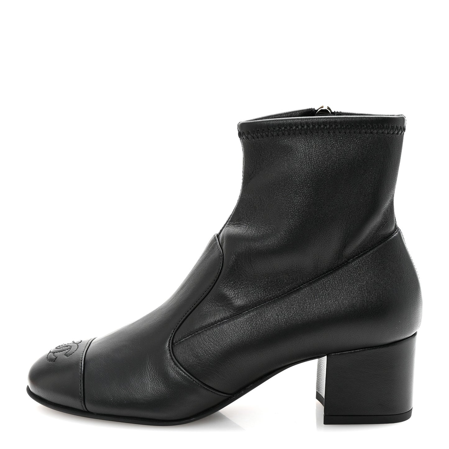 Stretch Lambskin Cap Toe CC Short Boots 37 Black
