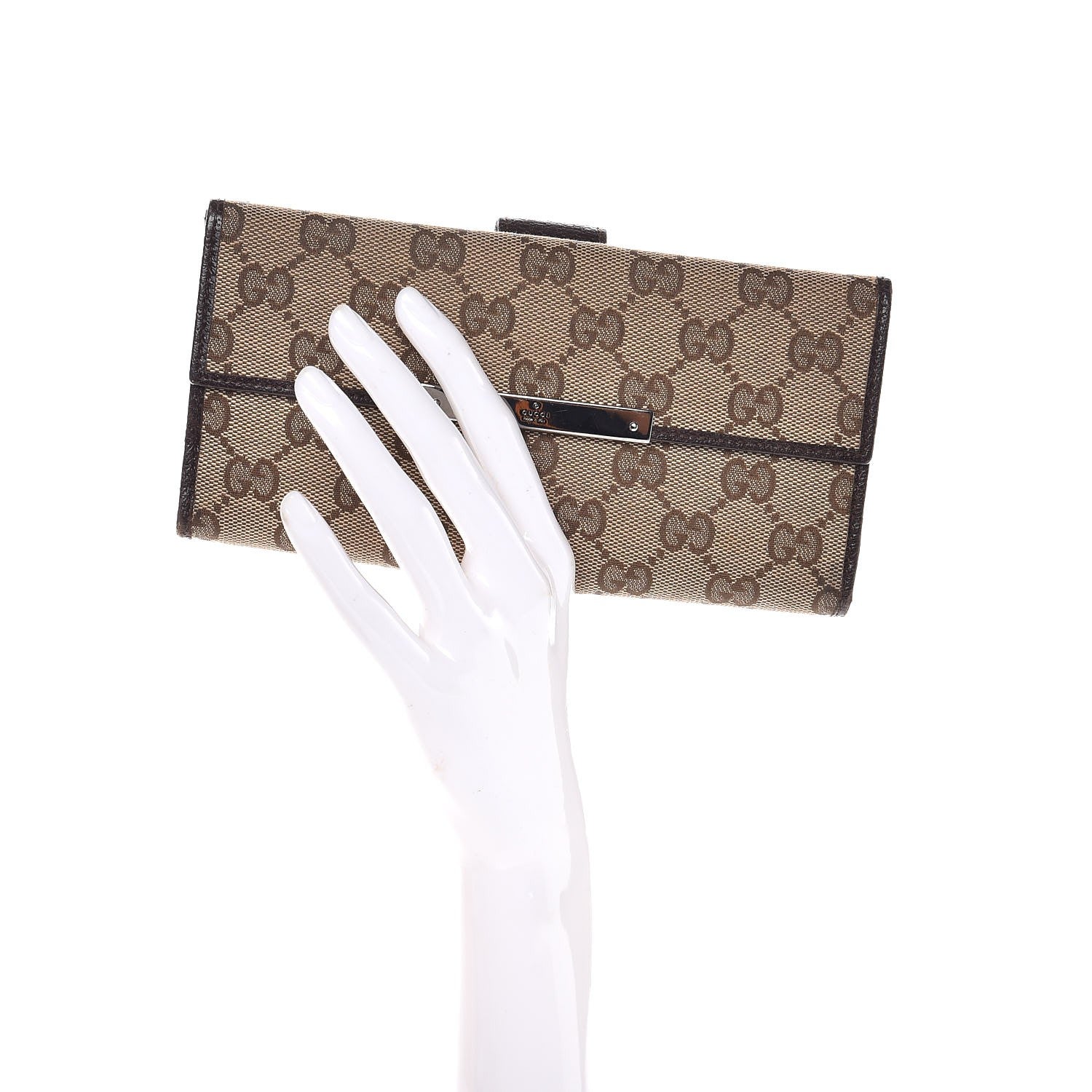 Gucci Monogram Metal Bar Continental Flap Wallet Beige Ebony Dark Brown 2 of 8