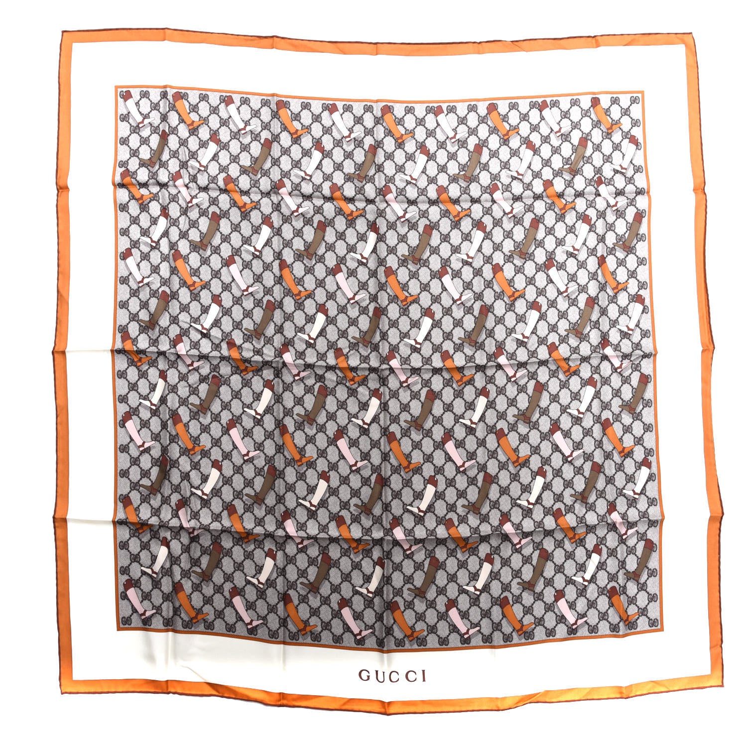 Gucci Silk Monogram Riding Boot Print Scarf White Brown 1 of 3