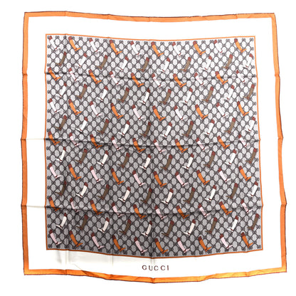 Gucci Silk Monogram Riding Boot Print Scarf White Brown 1 of 3