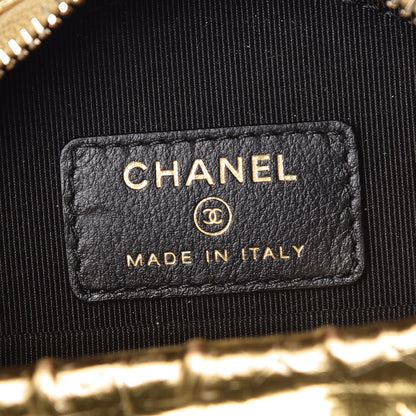 Chanel Metallic Calfskin Crocodile Embossed Cocodile Round Clutch with Chain Gold 6 of 8