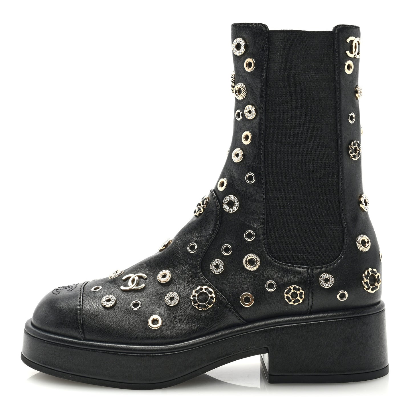 Lambskin Riveted Cap Toe Short Boots 36 Black