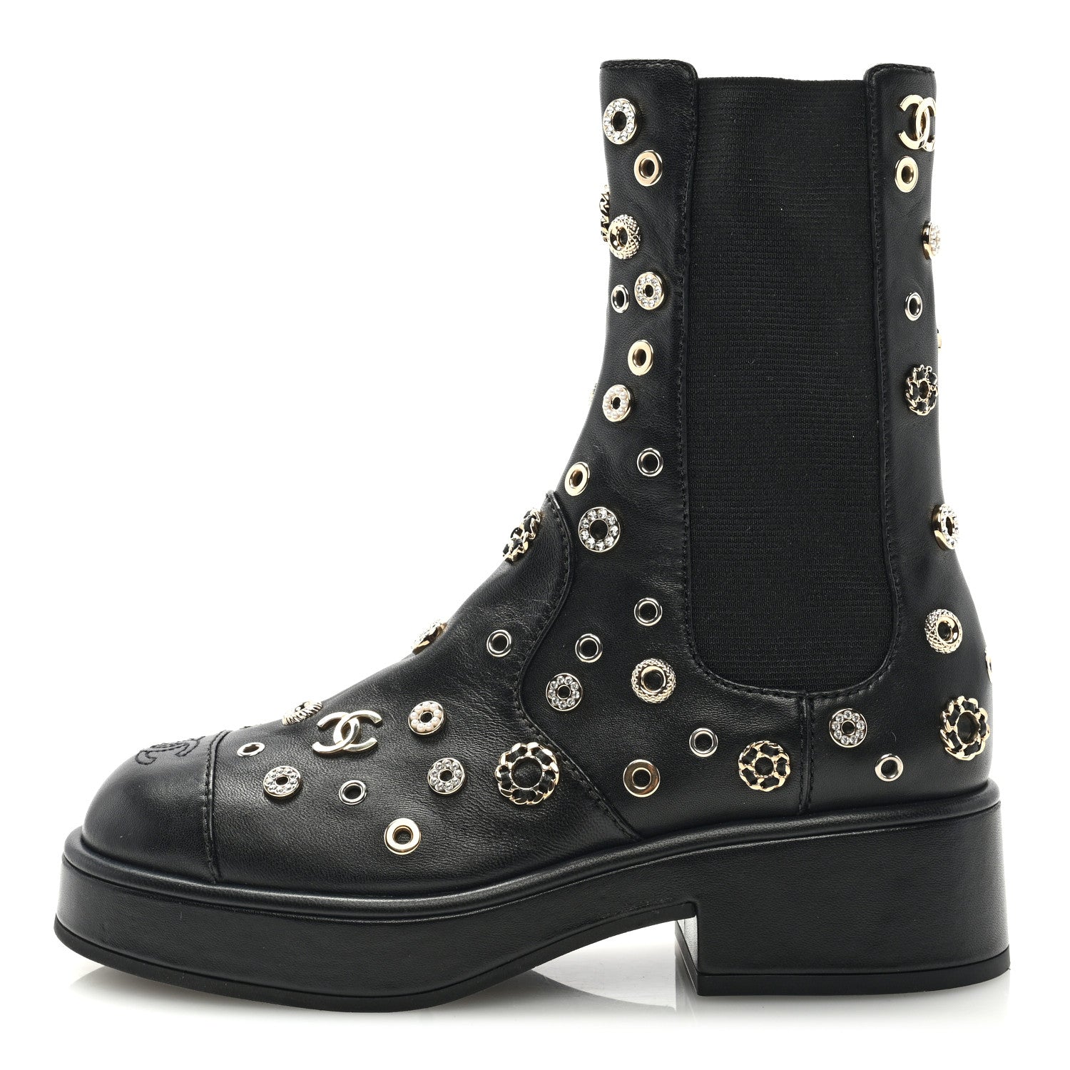 Chanel Lambskin Riveted Cap Toe Short Boots 36 Black 1 of 7