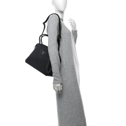 Prada Vitello Daino Soft Medium Zippered Top Handle Bag Black 2 of 13