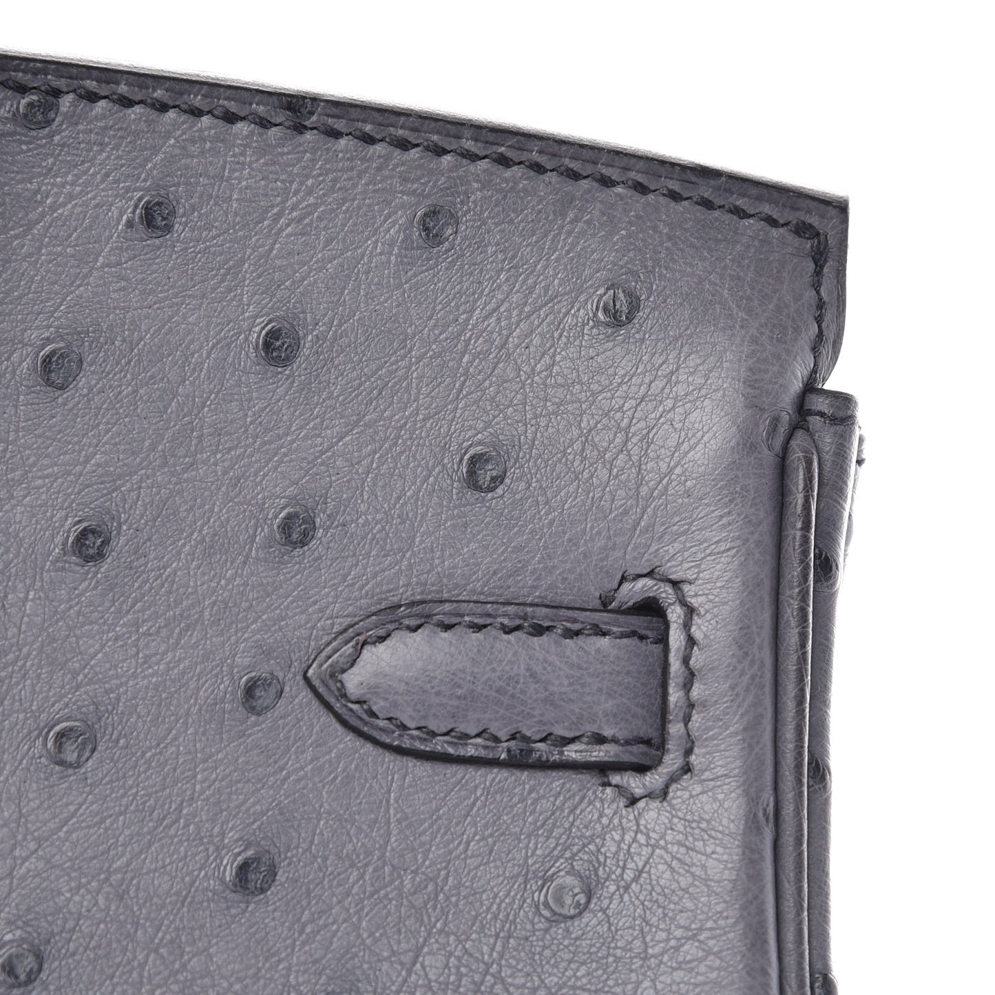Ostrich Horseshoe Birkin 25 Gris Agate Bleu Marine