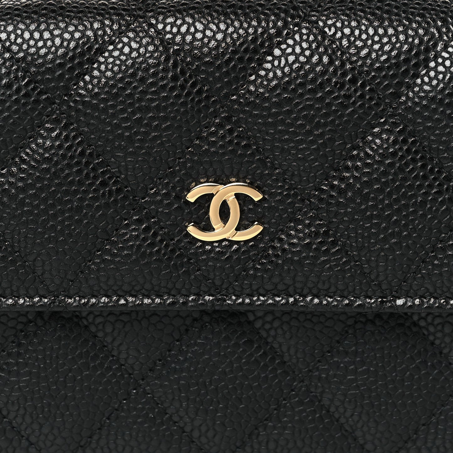 Caviar Quilted Large Gusset Flap Wallet Black