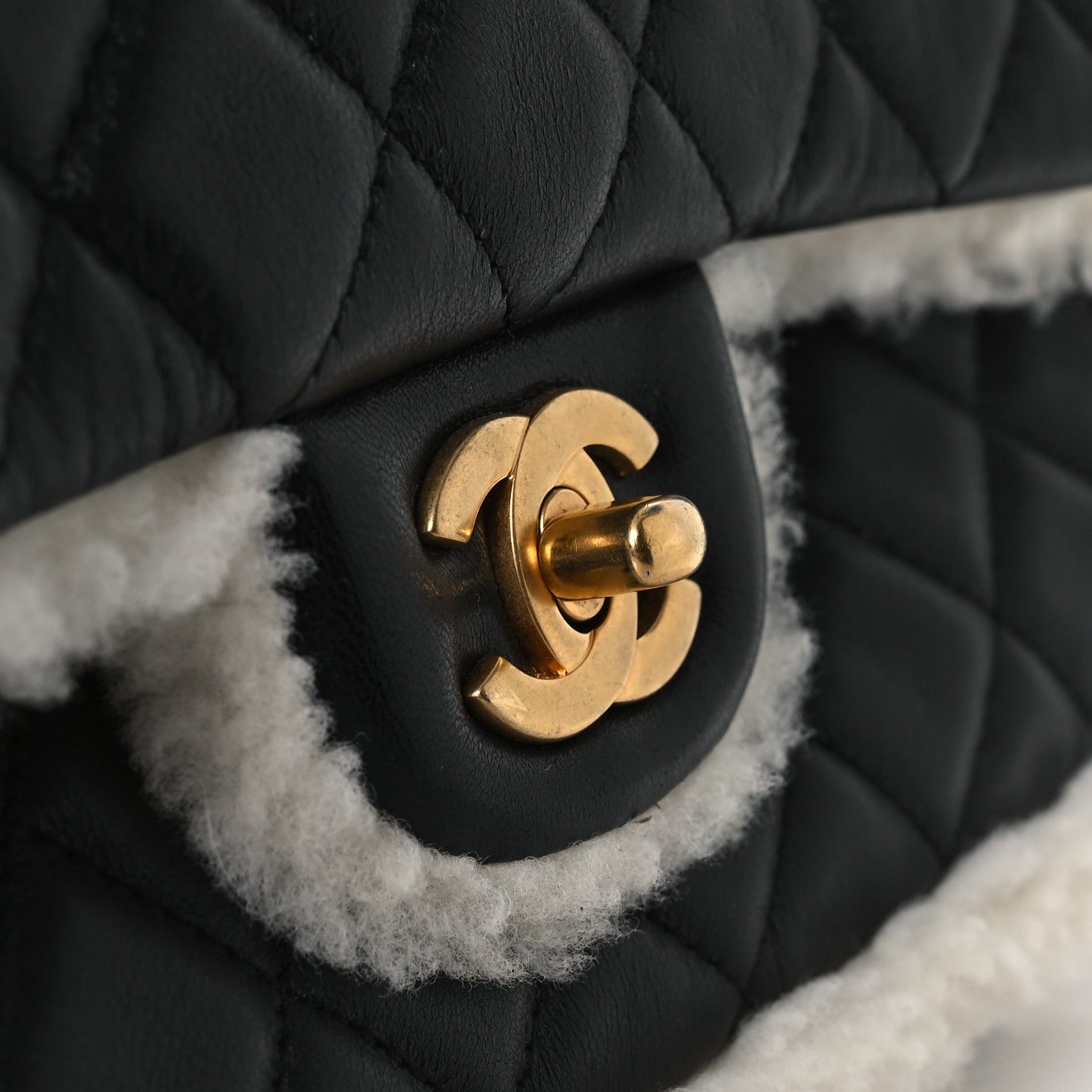 Chanel Lambskin Shearling Large CC Flap Bag Black White 12 of 12