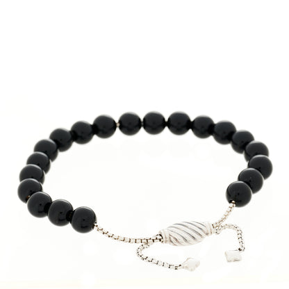 David Yurman Sterling Silver Black Onyx 8mm Spiritual Beads Adjustable Bracelet 1 of 3