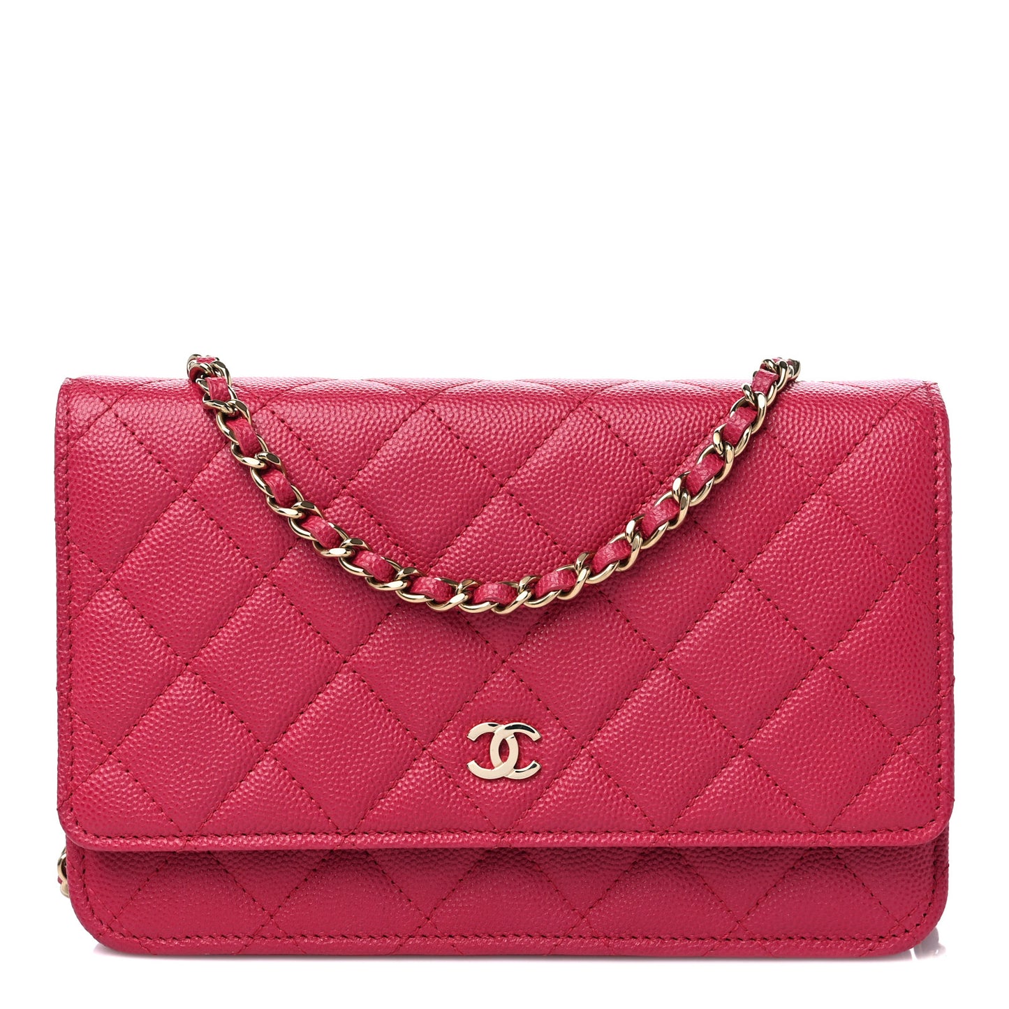 Caviar Quilted Wallet on Chain WOC Dark Pink