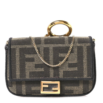 Fendi Fabric Jacquard FF 1974 Nano Baguette Charm Tobacco Moro Black 1 of 12