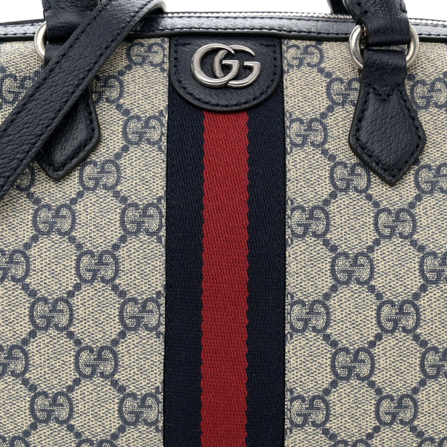 GG Supreme Monogram Web Small Ophidia Top Handle Bag Beige Blue
