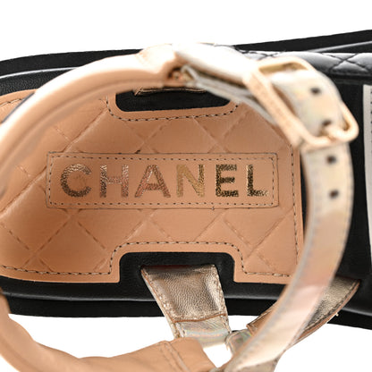 Chanel Lambskin Logo Platform Sandals 36 Beige Gold White 7 of 9