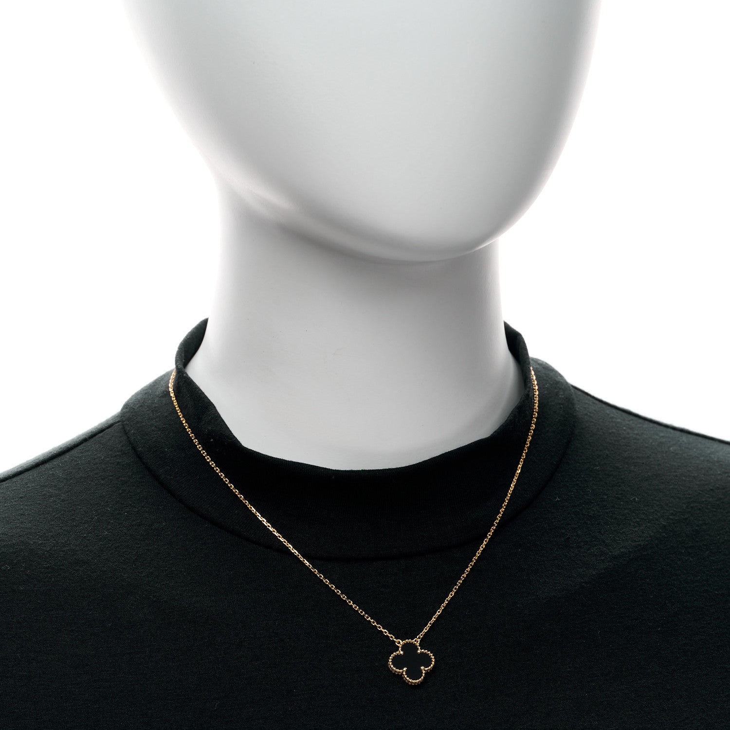 Van Cleef & Arpels 18K Yellow Gold Black Onyx Vintage Alhambra Pendant Necklace 2 of 6