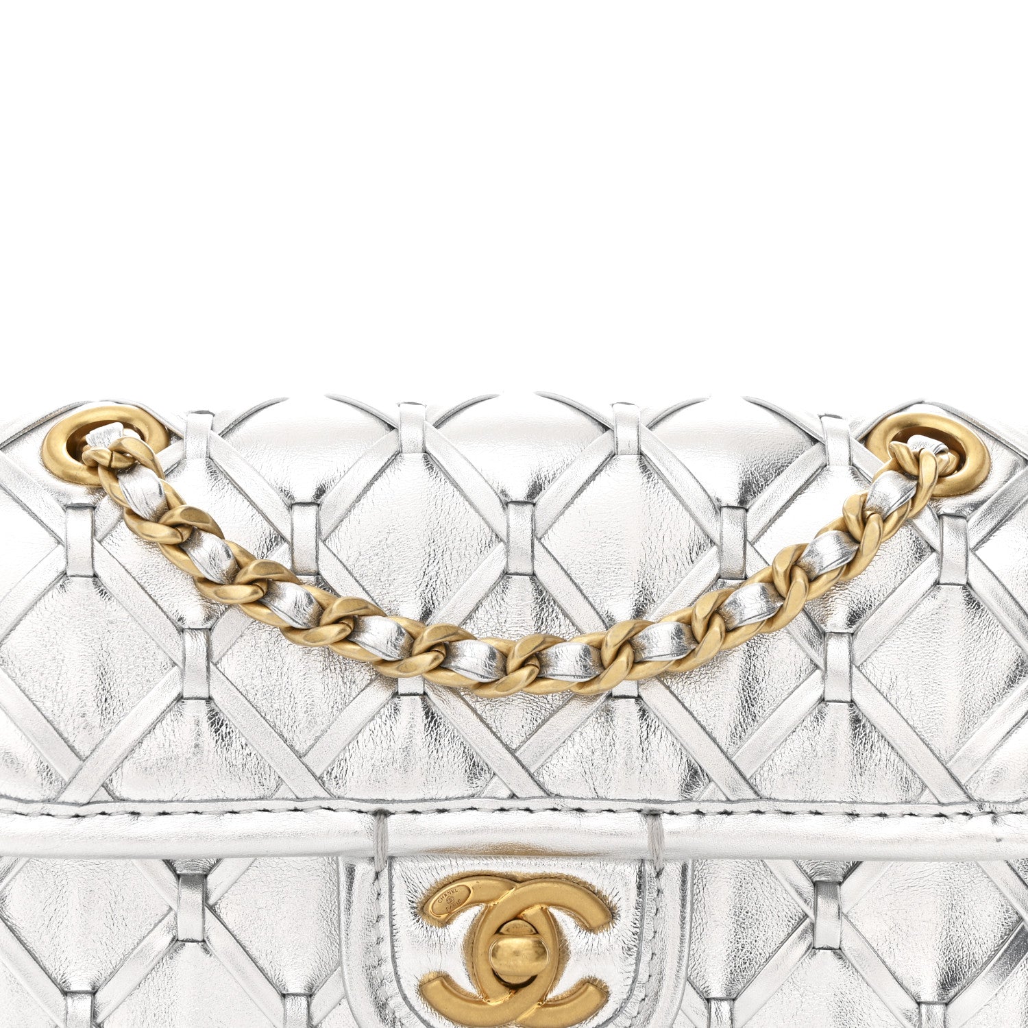 Chanel Metallic Calfskin Quilted Braided Mini Rectangular Flap Silver 8 of 11