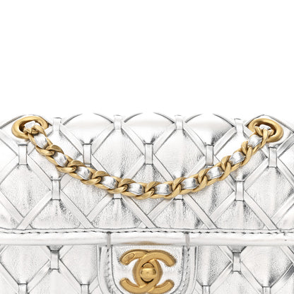 Chanel Metallic Calfskin Quilted Braided Mini Rectangular Flap Silver 8 of 11