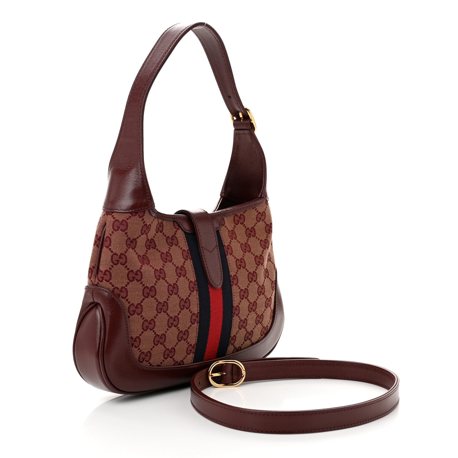 Gucci Monogram Azalea Calfskin Web Small Jackie 1961 Hobo Sahara Rubino Chardonnay 3 of 10