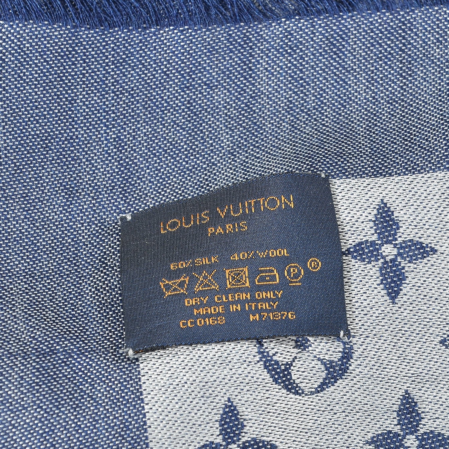 Louis Vuitton Silk Wool Monogram Denim Shawl Blue 5 of 5