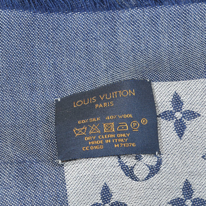Louis Vuitton Silk Wool Monogram Denim Shawl Blue 5 of 5