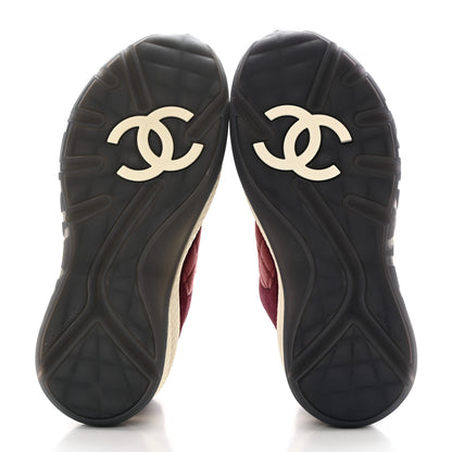 Chanel Tweed Suede Calfskin Grained Calfskin Womens CC Sneakers 37 Burgundy Black Silver 5 of 9