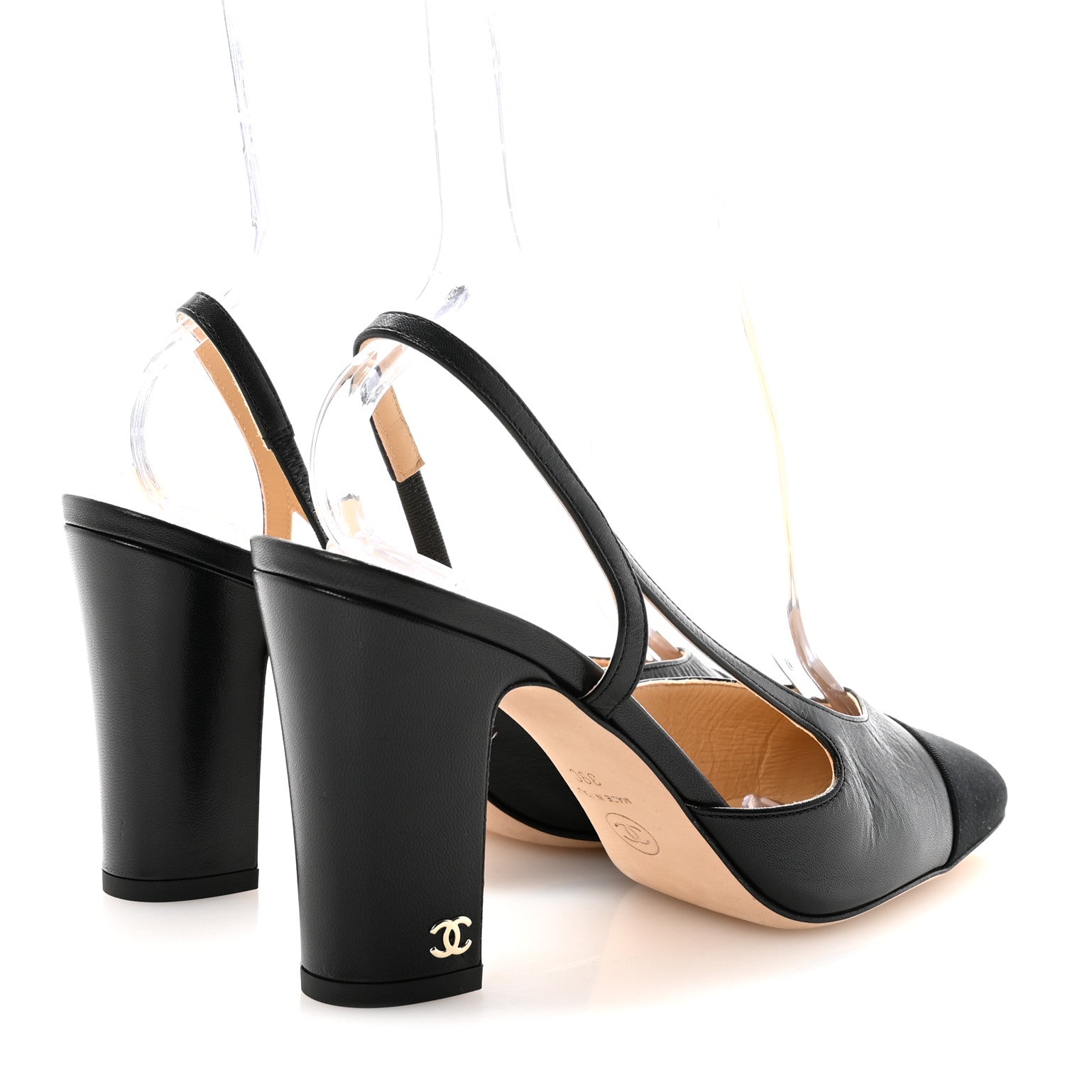 Chanel Lambskin Grosgrain Cap Toe CC Slingback Pumps 39 Black 5 of 9