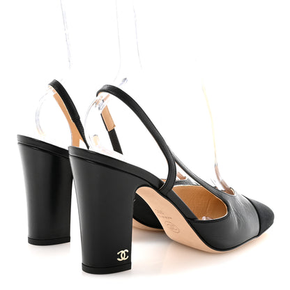 Chanel Lambskin Grosgrain Cap Toe CC Slingback Pumps 39 Black 5 of 9