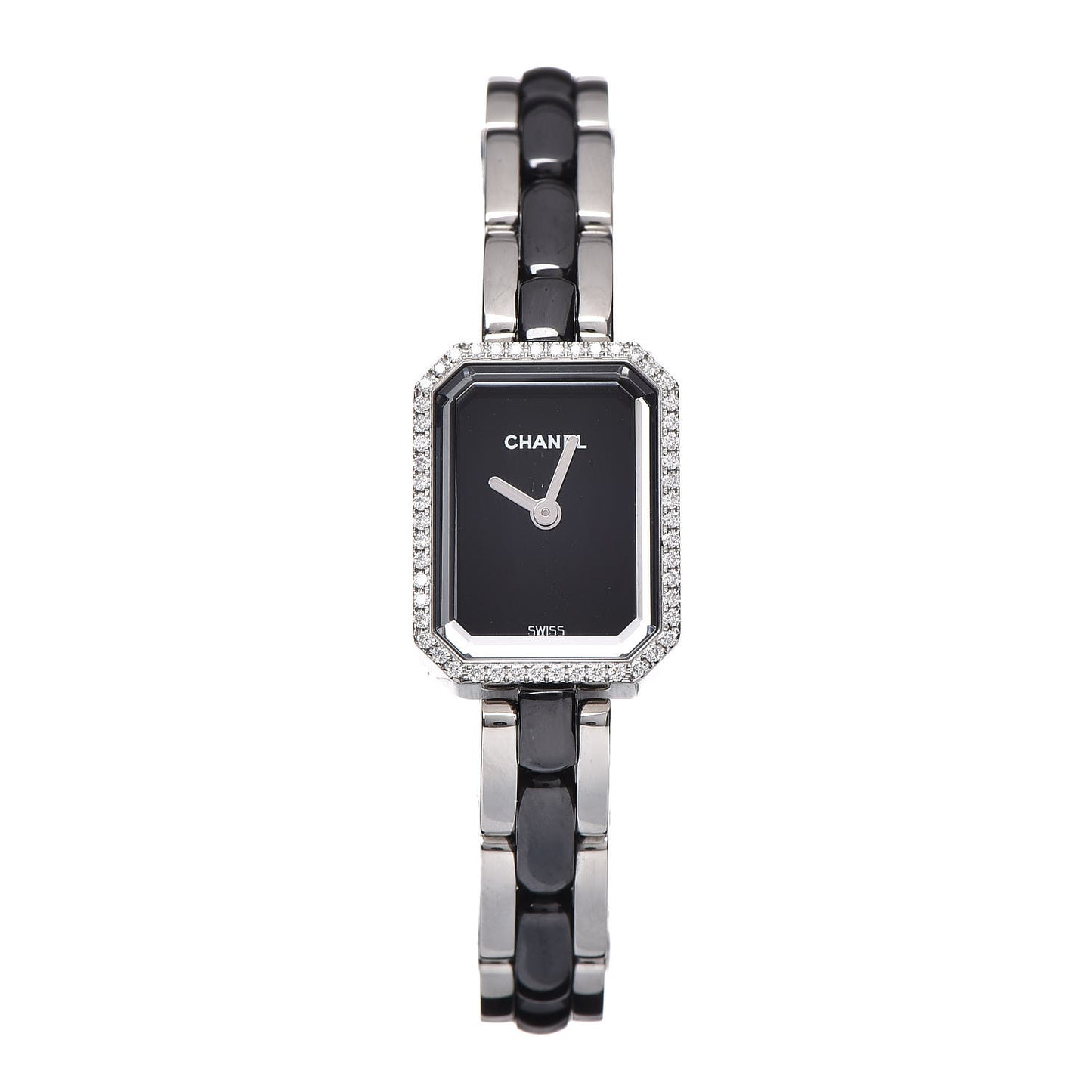 Stainless Steel Ceramic Diamond Bezel 16mm Premiere Quartz Watch Black