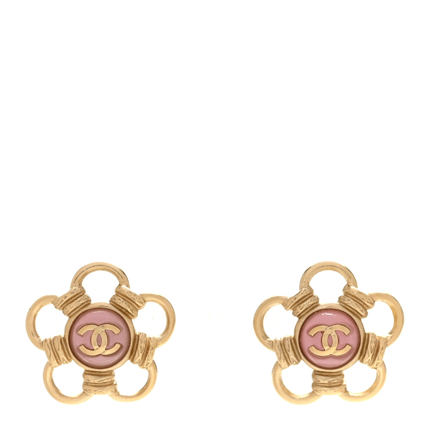 Chanel Resin CC Flower Earrings Gold Pink 1 of 5
