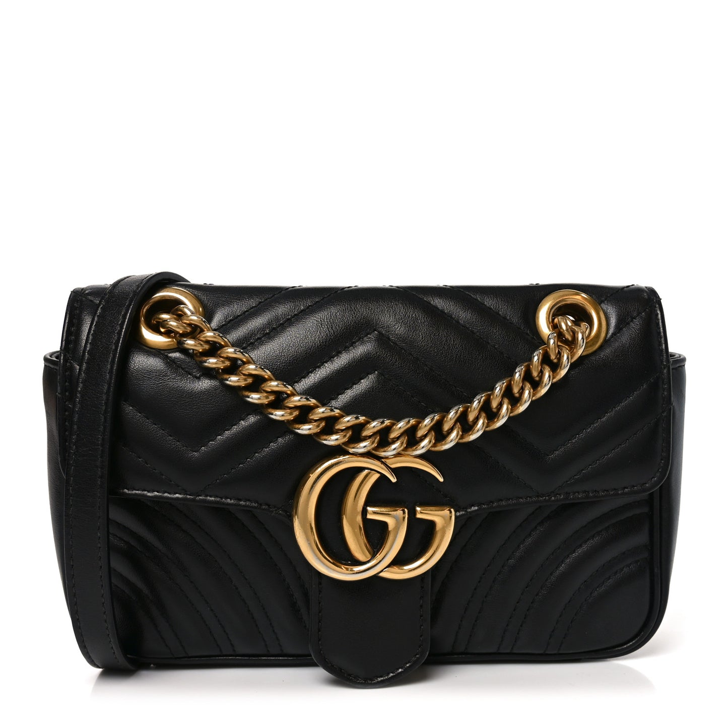 Calfskin Matelasse Mini GG Marmont Shoulder Bag Black