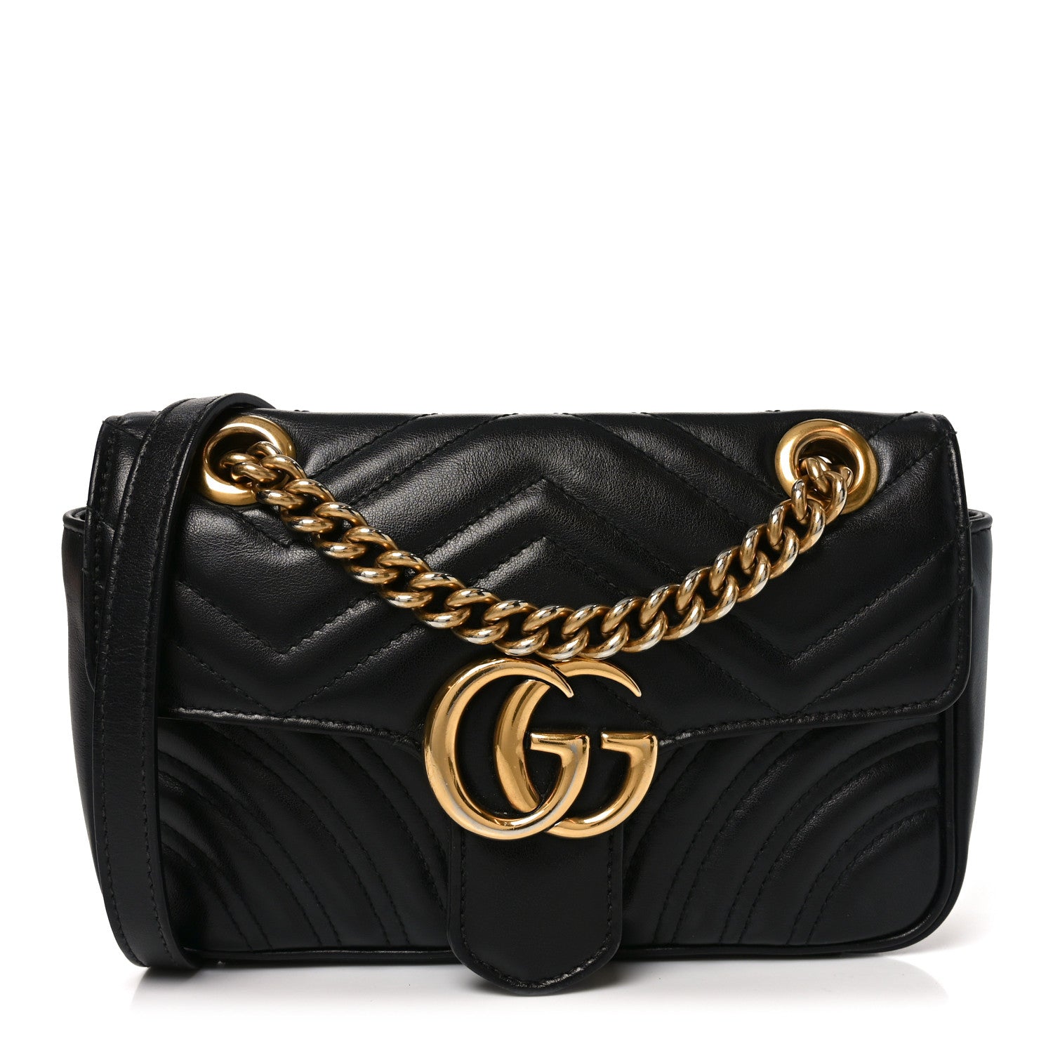 Gucci Calfskin Matelasse Mini GG Marmont Shoulder Bag Black 1 of 10