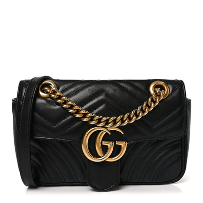 Gucci Calfskin Matelasse Mini GG Marmont Shoulder Bag Black 1 of 10