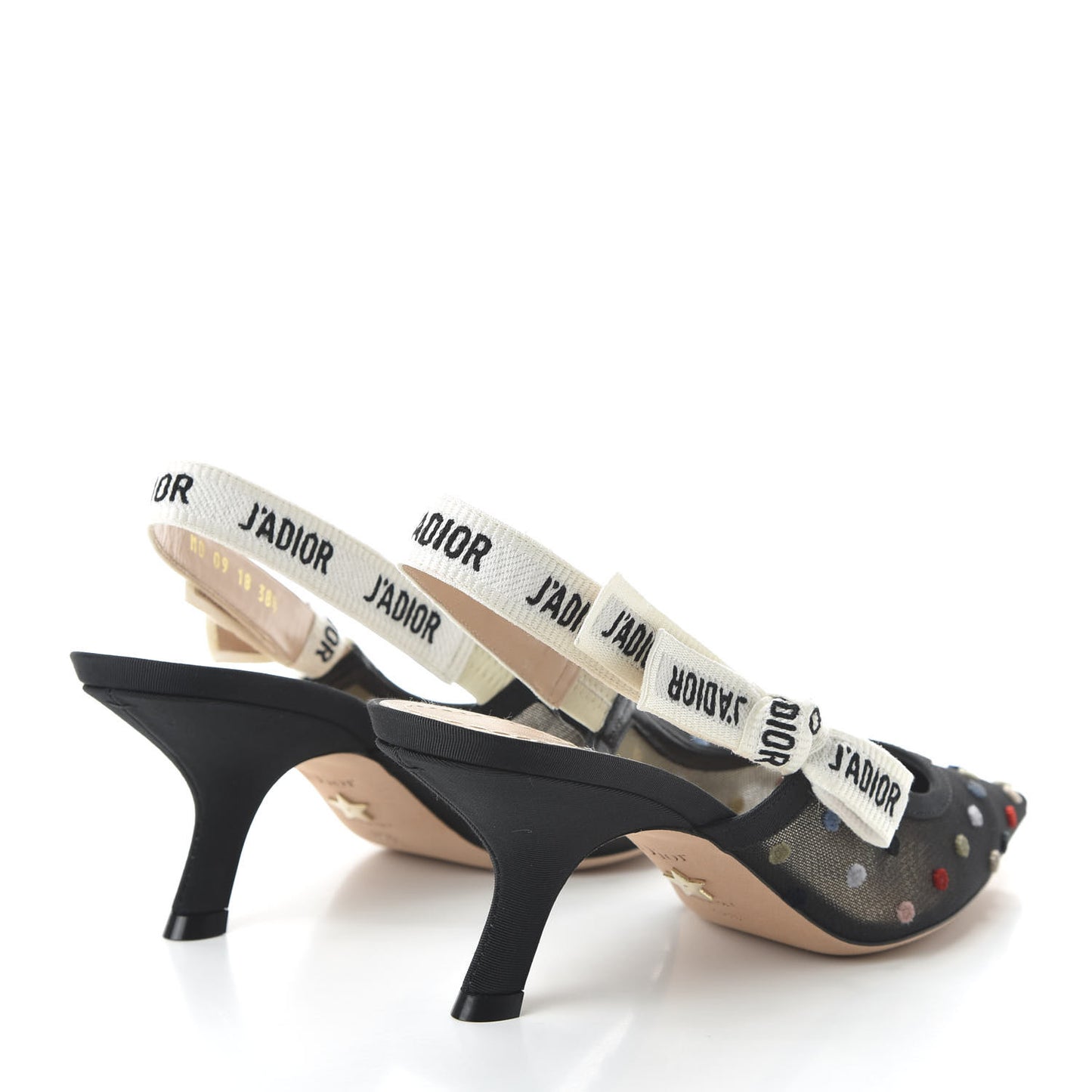 Mesh Ribbon Velvet Mini Dot J'Adior Slingback 65mm Pumps 38.5 Black Multicolor