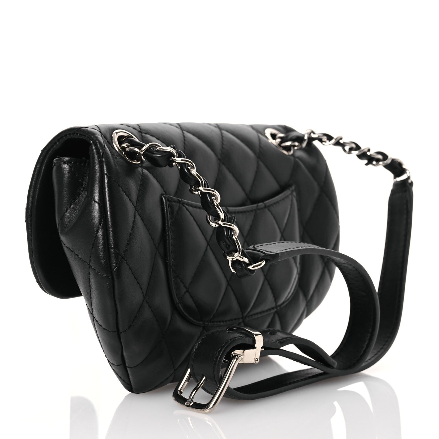 Calfskin Quilted CC Uniform Flap Belt Bag Black