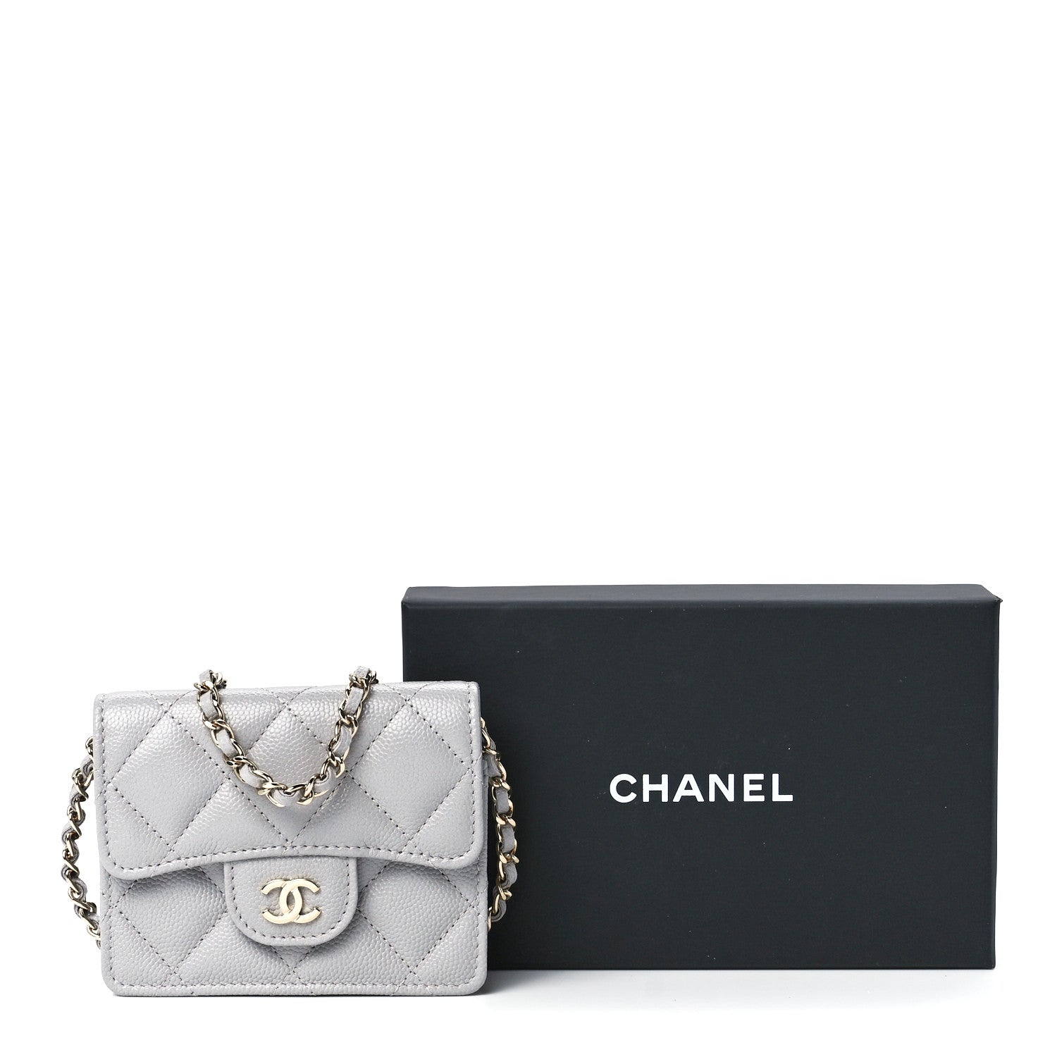 Chanel Caviar Quilted Flap Card Holder On Chain Grey 13 of 13